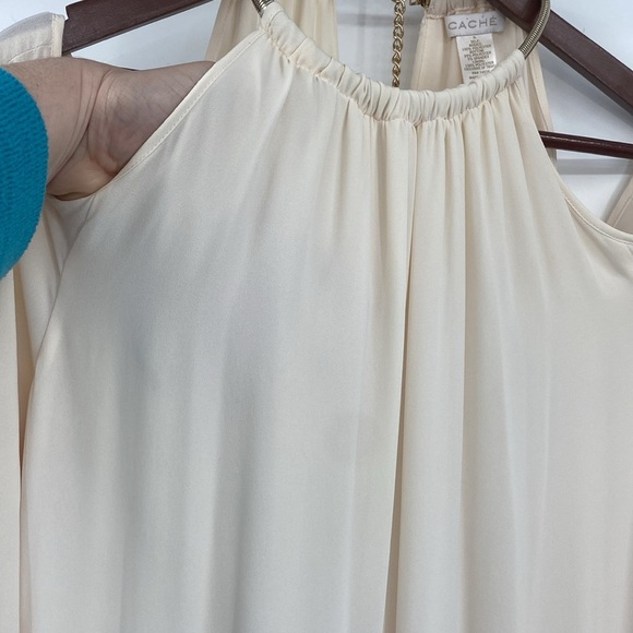 Cache Jumpsuit Womens Size XL Cream Black Cold Shoulder Pleated Chain Neck Relax - Picture 5 of 16